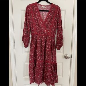 Max Studio Printed Rayon Bubble Sleeve Midi Dress Size Medium